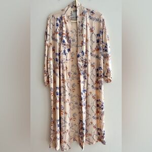 hinge Women’s Peaches and Florals Kimono Duster Cardigan, Peach/Blue, Size XS/S